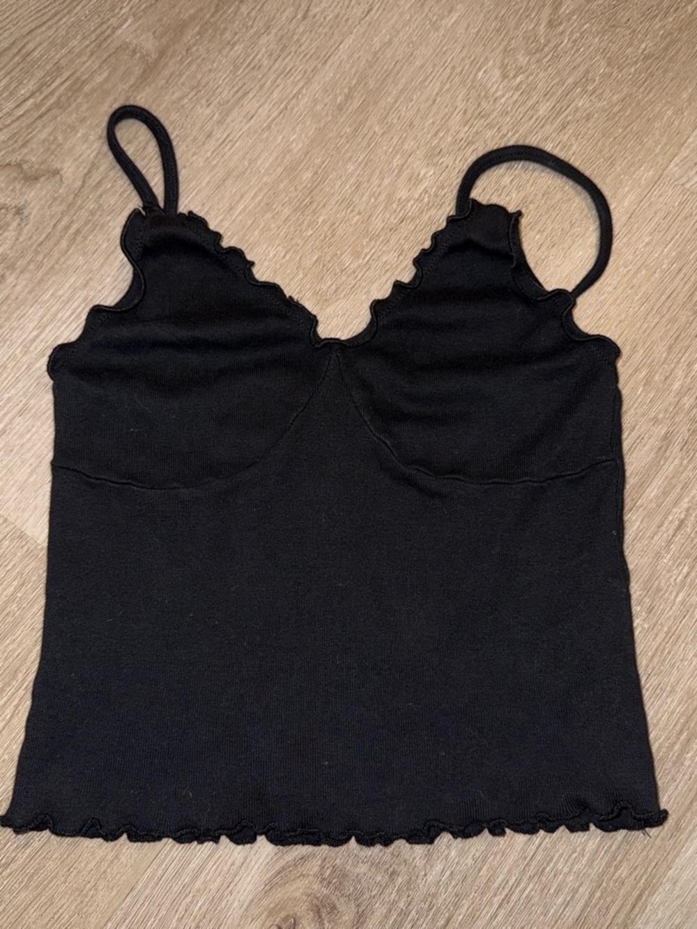 Brandy Melville Black Lettuce-Edge Crop Cami Top